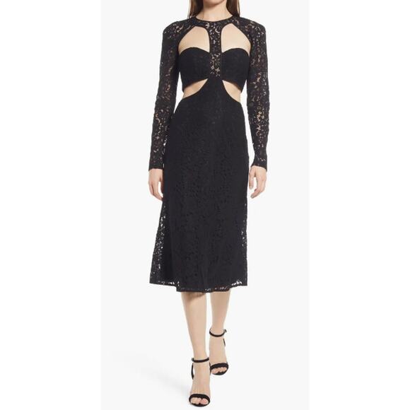 BARDOT Women's Cutout Lace Dress XL US 10 Black Long Sleeve NWT - Picture 1 of 15